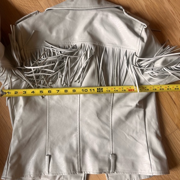 Nasty Gal. Faux leather off white/beige moto jacket with fringe. NWT. - Picture 8 of 8